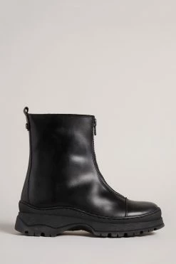 Ted Baker Black Aurelya Black Zip Front Chunky Boots