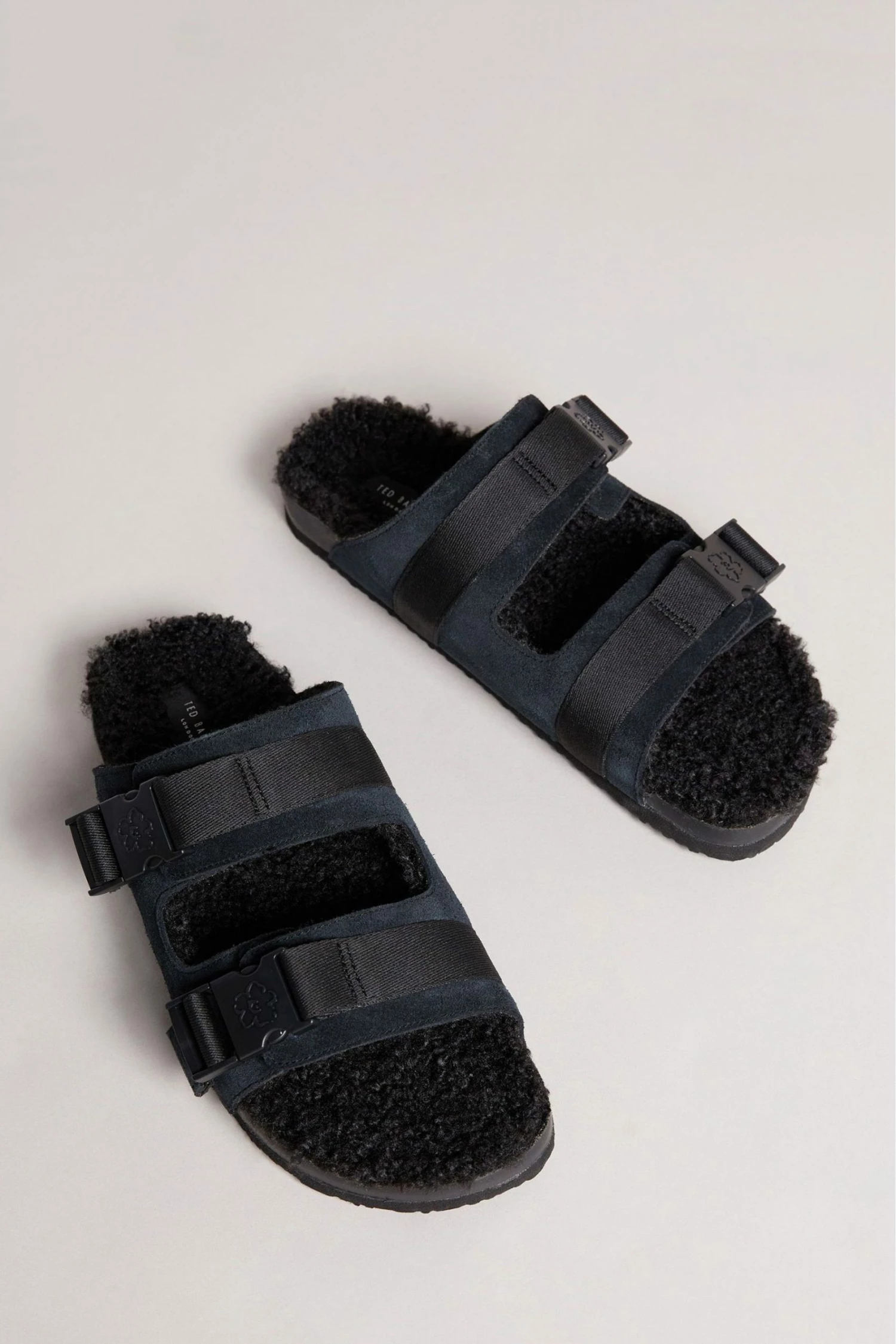 Ted Baker Dougie Black Suede Nylon Clip Two Strap Slippers 3 Ted Baker Dougie Black Suede Nylon Clip Two Strap Slippers