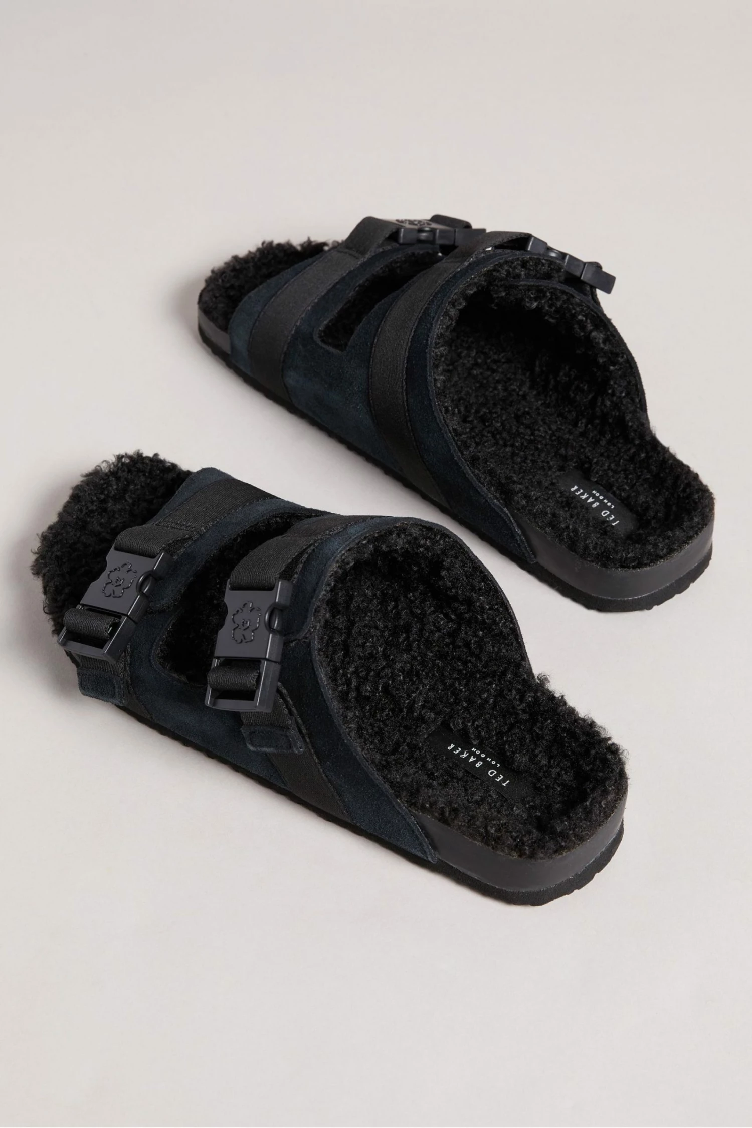 Ted Baker Dougie Black Suede Nylon Clip Two Strap Slippers 4 Ted Baker Dougie Black Suede Nylon Clip Two Strap Slippers - Image 2