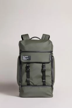 Ted Baker Walks Olive Green Rubberised Zip Top Backpack