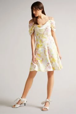 Ted Baker Camily White Mini Cowl Front Satin Dress