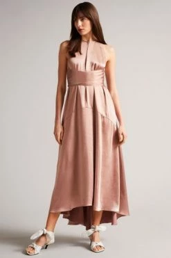 Ted Baker Mmilly Dusky Pink High Low Halter Dress -Tedbaker Sales 2024 unnamed file 751