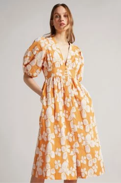 Ted Baker Cinthy Orange Button Front Jacquard Dress -Tedbaker Sales 2024 unnamed file 754