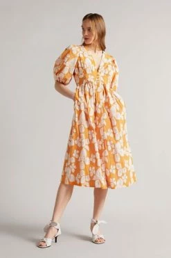 Ted Baker Cinthy Orange Button Front Jacquard Dress -Tedbaker Sales 2024 unnamed file 758