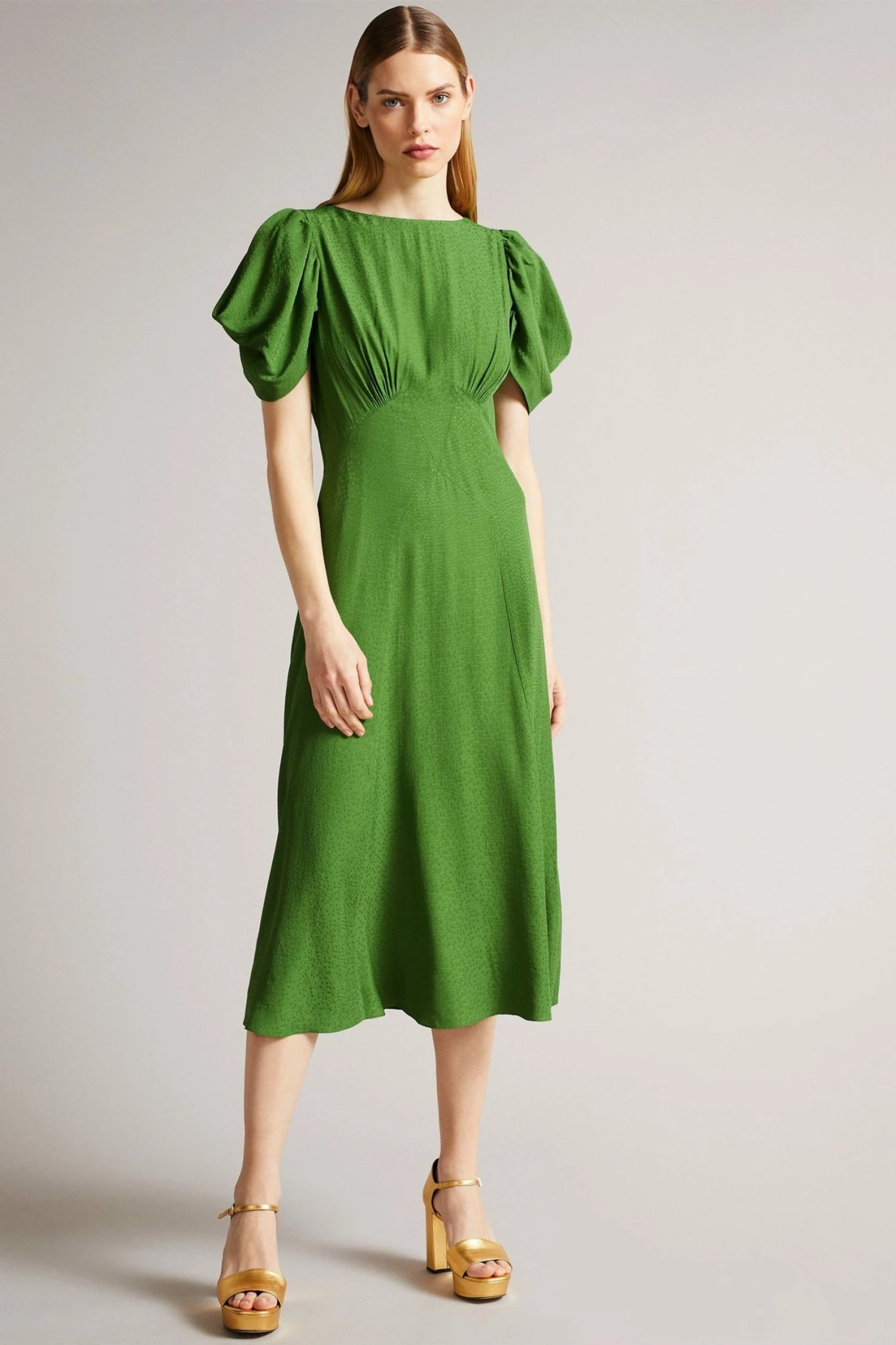 Ted Baker Tulipi Green Panelled Midi Tea Dress 3 Ted Baker Tulipi Green Panelled Midi Tea Dress