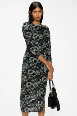 Ted Baker Black Alicah Devore Mesh Sleeve Detail Dress -Tedbaker Sales 2024 unnamed file 851