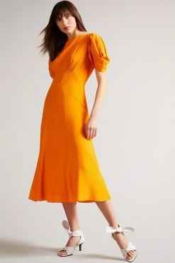 Ted Baker Tulipi Orange Panelled Midi Tea Dress