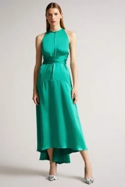 Ted Baker Green Mmilly Mid High Low Halter Dress With Integral Tie -Tedbaker Sales 2024 unnamed file 894