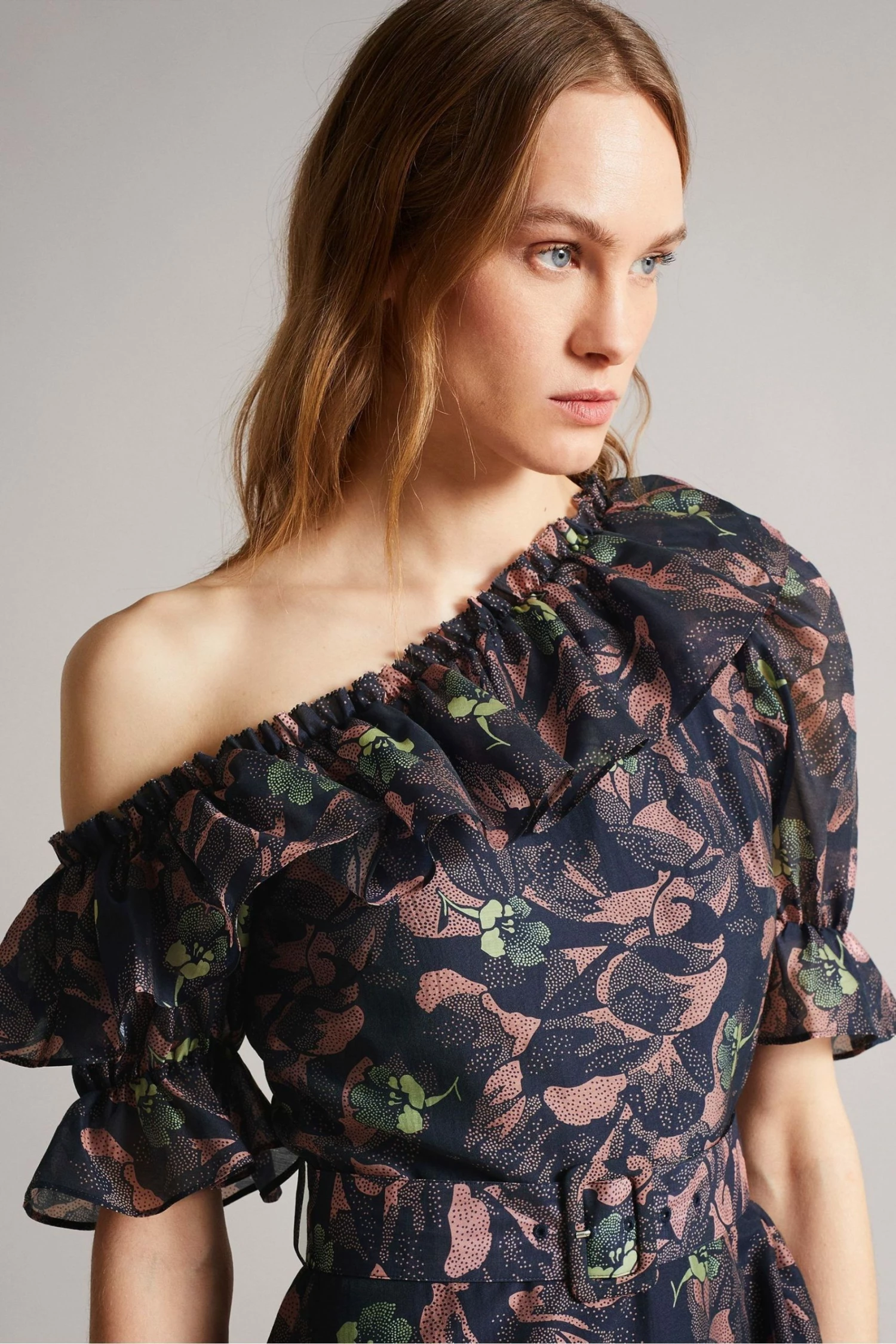 Ted Baker Navy Blue Hazpin Asymmetric Cold Shoulder Ruffle Mini Dress 6 Ted Baker Navy Blue Hazpin Asymmetric Cold Shoulder Ruffle Mini Dress - Image 4