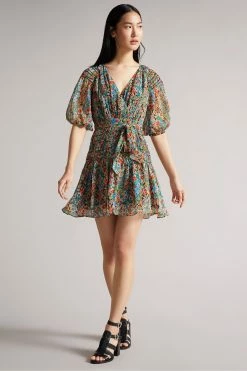 Ted Baker Tiania Black Smock Panel Wrap Mini Dress -Tedbaker Sales 2024 unnamed file 903