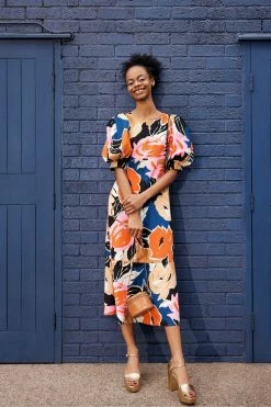 Ted Baker Harpia Black Floral Print Midi Dress