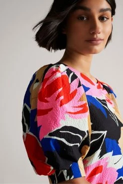 Ted Baker Harpia Black Floral Print Midi Dress -Tedbaker Sales 2024 unnamed file 916