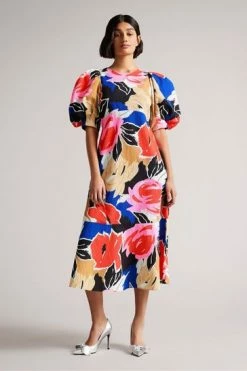 Ted Baker Harpia Black Floral Print Midi Dress -Tedbaker Sales 2024 unnamed file 918