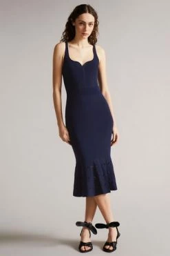 Ted Baker Emesta Navy Blue Full Needle Stitch Detailed Hem Dress -Tedbaker Sales 2024 unnamed file 955